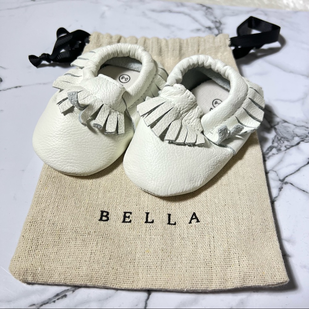 Bella Baby Ivory Leather Fringe Moccasins